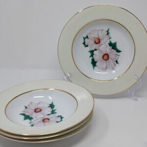 Kent Tropical Pattern Set of 4 Soup Bowls 8 5/8" Occupied Japan Vintage 1950